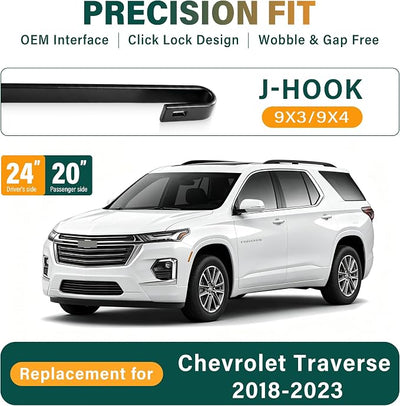 Windshield Wiper Blades Replacement for Chevy Chevrolet Traverse 2018 2019 2020 2021 2022 2023,Original Equipment Replacement Front Rear Wiper Blade Set - 24" 20" 10" (Set of 3)