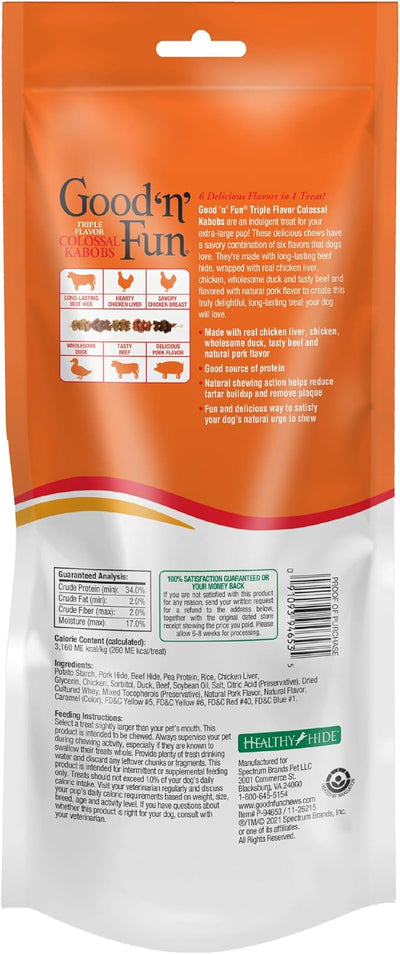 GOOD 'N' FUN Triple Flavor Colossal Kabobs, Treat Your Extra-Large Dog to Long-Lasting Rawhide Chews, 3 Count