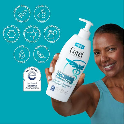 Curel Itch Defense Lotion for Sensitive and Dry Skin, Hand and Body Lotion that Helps Prevent Flare-Ups, Soothes Itchy Skin, Ceramide Moisturizer, Body Care, 20 Oz