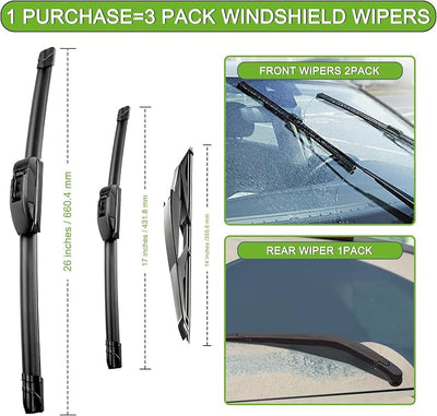 PARRATI® Windshield Wiper Blades for Subaru Outback 2015-2019, 3 Pack | 26/17 Inch Front +14 Inch Rear, OEM Replacement, Ultra Quiet, No Streaks All Weather Wiping