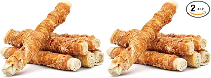 Dog Treats, 9 Inch Chicken Wrapped Rawhide Rolls Snacks, Teeth Cleaning and Long Lasting Chews for Medium and Large Dogs, 23.28oz (6 Count-Pack of 2)