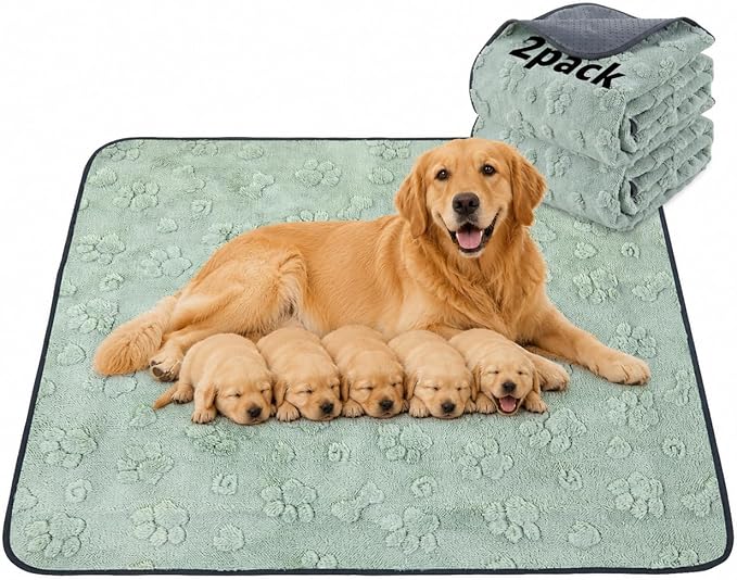 LOOBANI 48"x48" Whelping Pads, Super Absorbent Reusable Pee Pads for Dogs, 2 Pack Leakproof & Waterproof Dog Playpen Mat, Washable Puppy Pads for Potty, Floor, Crate, Couch, Bed and Travel