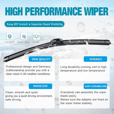 OEM Windshield Wiper Blades Replacement for VW Volkswagen Touareg 2011-2017 Porsche Cayenne 2010-2017, All Weather Original Factory Quality Front & Rear Wipers Set 26"+26"+14" (Pack of 3)