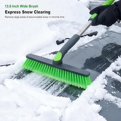 SEAAES 61.5 Inch Long Snow Brush with 5.2" Extra Wide Ice Scraper for Truck, Extendable Snow Scraper with Foam Grip, 360° Pivoting Brush for Car SUV Jeep RV Vehicle Windshield Window - Green