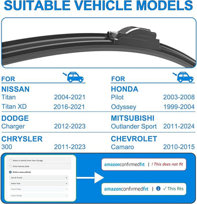 CJPPPZIW® Windshield Wipers -24"+21" Replacement for 2012-2023 Dodge Charger/2004-2021 Nissan Titan,OEM Quality Premium All-Season Wiper Blades (Set of 2)