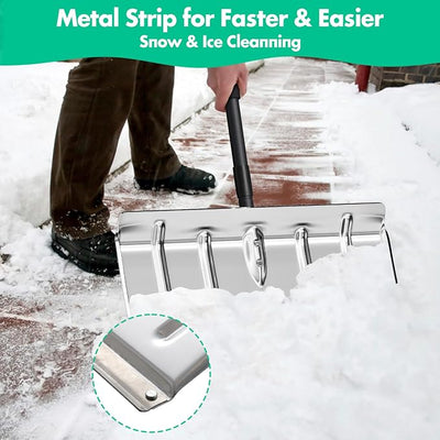 Snow Shovel for Driveway,Heavy Duty Aluminum Snow Pusher for Car Driveway Snow Removal, Ergonomic Metal Shovel Scoop for Decking Trunk Outdoor,54 Inches Long Handle