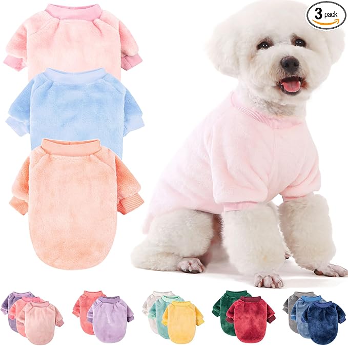 FabriCastle Small Dog Sweaters, 3-Pack Dog Clothes for Small Dogs Girl & Cats, Soft and Warm Pet Coats, Winter Pet Jacket, Doggy Apparel Costumes, Puppy Outfits (Ballet Pink,SkyBlue,Peach, Medium)