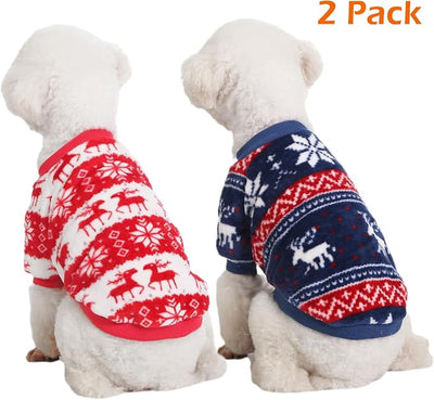 Dog Sweater, 2 Pack Dog Sweaters for Small Dogs, Dog Clothes for Small Dogs Girl Boy, Ultra Soft and Warm Puppy Sweater Dog Coat for Winter Christmas (X-Large, Xmas Red+Xmas Blue)