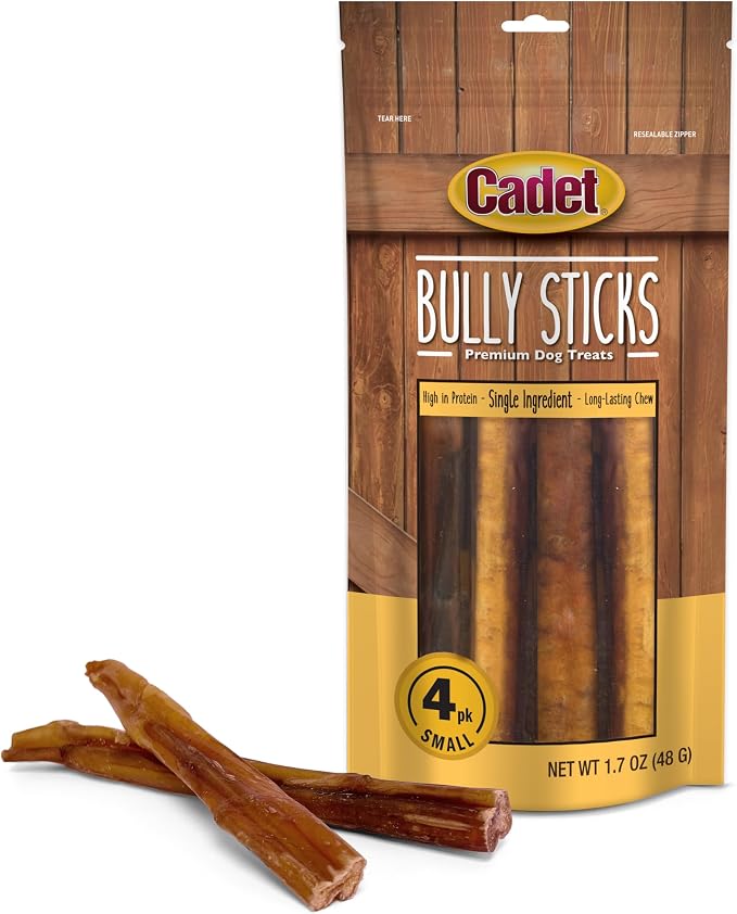 Bully Sticks for Small Dogs, All-Natural Beef Pizzle, Long-Lasting Rawhide Free Dog Treats for Aggressive Chewers, 4 Count