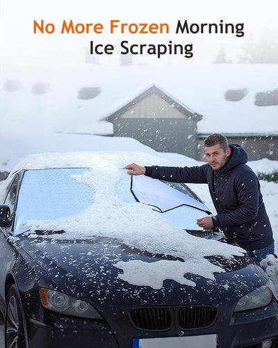 Tecoom Windshield Snow Ice Cover, Windproof Exterior Car Front Window Frost Guard, Snow-Proof Universal Fit Winter Windshield Wiper Sun Shade Protector Cover All Weather Protection, Windscreen Shield