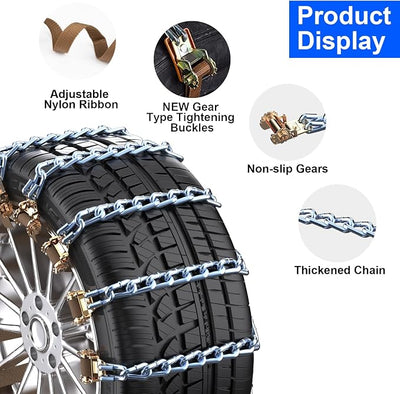 Qoosea Snow Chains for Car 10Pcs Tire Chains for SUV Manganese Steel Tire Chains Heavy Duty Universal Anti-Slip Chains for Tires Durable Tire Cables