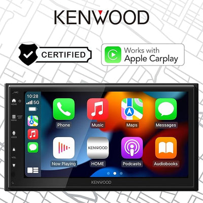 KENWOOD DMX4710S Digital Car Stereo (50W x 6-Ch), Wired Apple CarPlay & Android Auto, Bluetooth-Enabled Head Unit with 6.8" LCD Display, Single DIN Touchscreen Car Stereo with USB Mirroring