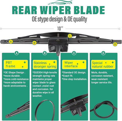 16" 14" 14" 10" Windshield Wiper Blades Replacement for Toyota FJ Cruiser 2007 2008 2009 2010 2011 2012 2013 2014 Premium All Weather Front Rear Wipers Set - OEM Quality (Pack of 4)
