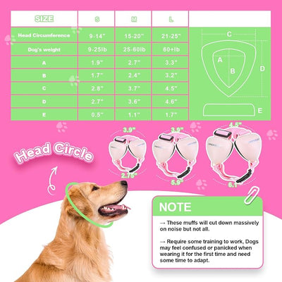 PROHEAR Ungrade GEL Pads Dog Ear Muffs Hearing Protection for Dogs, NRR 28dB for Thunder, Hunting, Tourism,Small - Pink