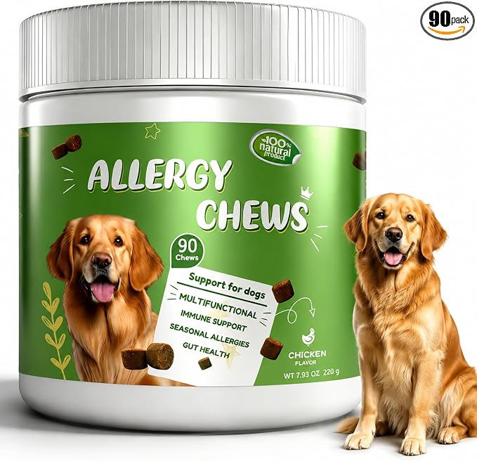 Dog Allergy Chews - Itch Relief for Dogs Immune Support with Colostrum Probiotics - Seasonal Allergies Anti-Itch Skin & Coat Supplement, Itchy Skin & Paw Relief Bites- Chicken Flavor