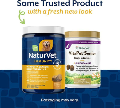 NaturVet VitaPet Senior Daily Vitamin Dog Supplements Plus Glucosamine – Includes Full-Spectrum Vitamins, Minerals – Joint Support for Older, Active Dogs – 120 Ct. Soft Chews