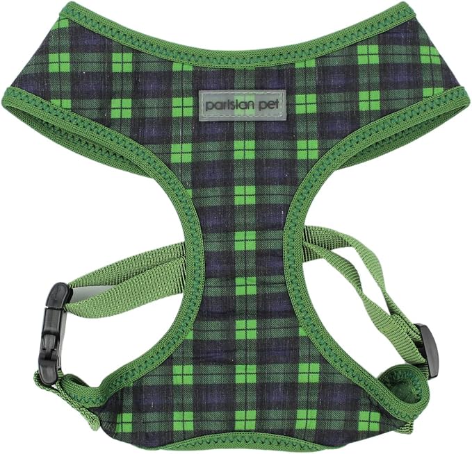 Parisian Pet Green Plaid Dog Harness - Breathable No Pull Puppy Harness with Leash Ring - Adjustable Harnesses for Dogs - Soft Padded Step-in Pet Vest - Lightweight Dog Vests for Large Dogs