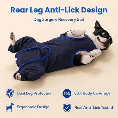 T'CHAQUE Back Zipper Dog Surgery Recovery Suit with Rear Leg Sleeve to Stop Licking, Dog Onesie for Surgery Female, Dog Spay Recovery Kit, Soft Dog Neuter Suit, Cone Collar Alternative, Navy XL