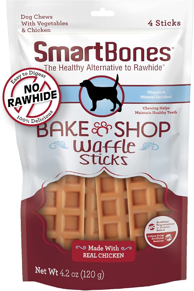 Bake Shop Waffle Sticks Made with Real Chicken and Vegetables,Treat Your Dog to Rawhide-Free Chews, 4 Count