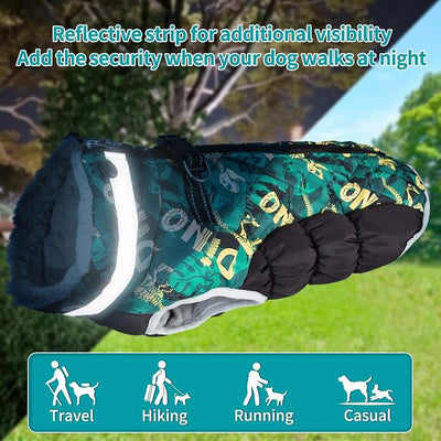 CuteBone Dinosaur Dog Winter Coat with Harness, Reflective Warm Dog Jacket with Zipper for Cold Weather, Medium Large Dog Snowsuit YRFN03XL