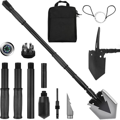 Camping Shovel 38'', with Pickaxe, Survival Folding Spade, Tactical Heavyduty Multitool, Military Compact Shovel for Off-Roading, Entrenching, Car Emergency, Outdoor