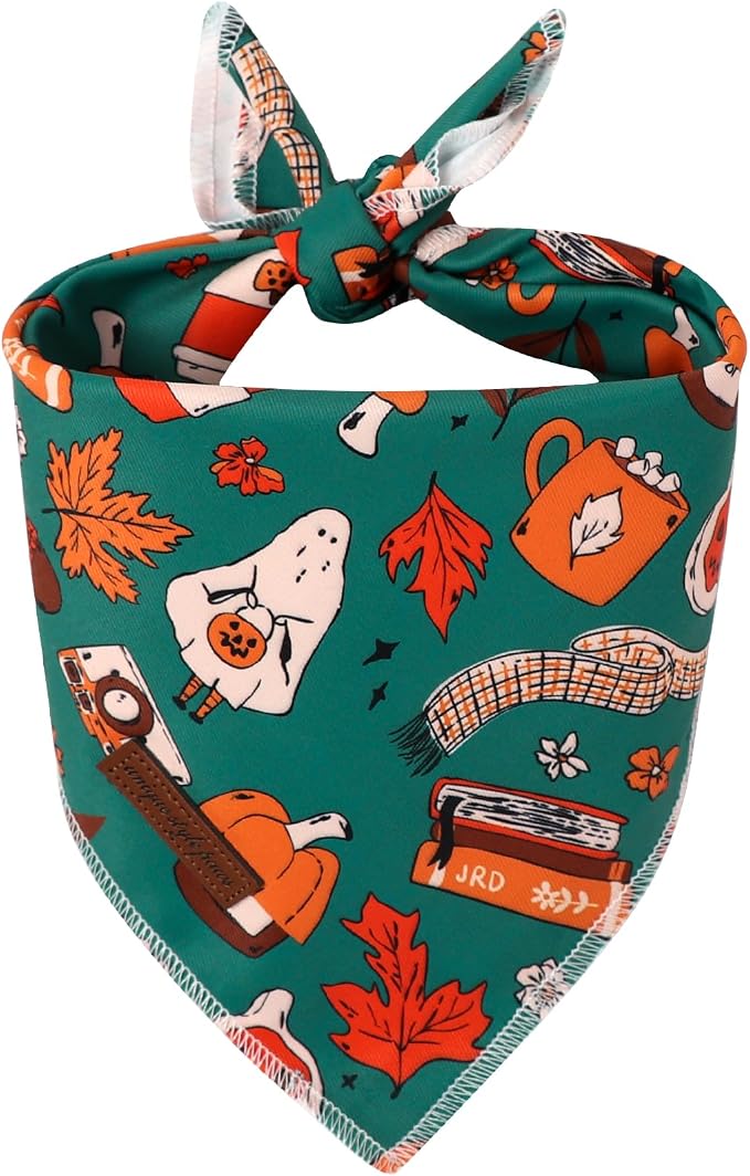 Unique Style Paws Dog Bandanas 1PC Washable Cotton Triangle Dog Scarfs Autumn Halloween with Green Pumpkin Party for Small Medium Large Dogs and Cats