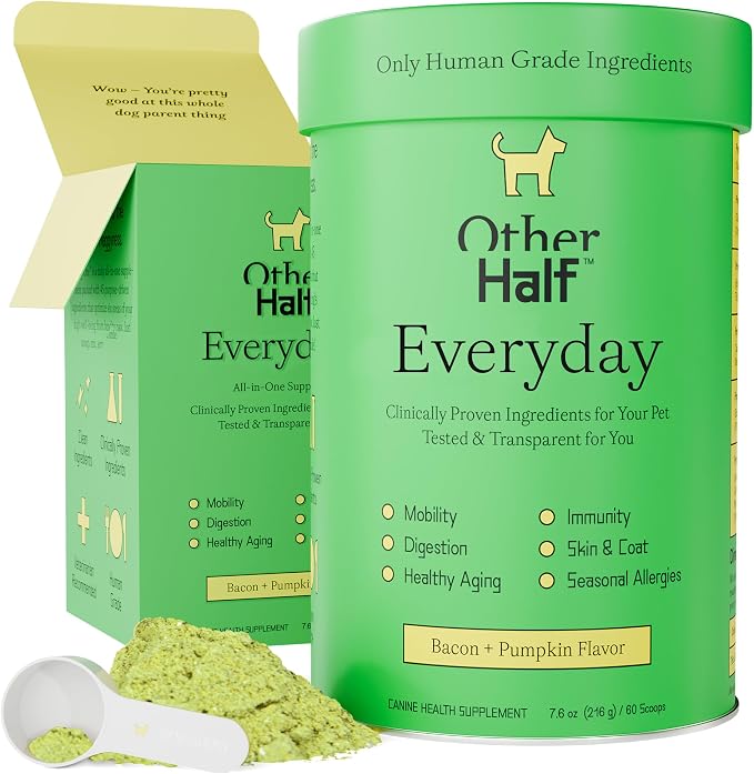 Everyday - Dog Multivitamin Supplement - Daily Joint, Gut, Allergy, Immune, Urinary Tract Support, Skin, Coat & More - Glucosamine, Chondroitin, Omega 3 & Probiotics | 45 Active Ingredients