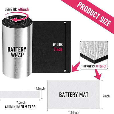 3mm 40"×7" Universal Car Battery Insulation Kit, Extreme Temperature Protection Battery Wrap Blanket, Thermal Insulation Protector, Simple DIY Installation