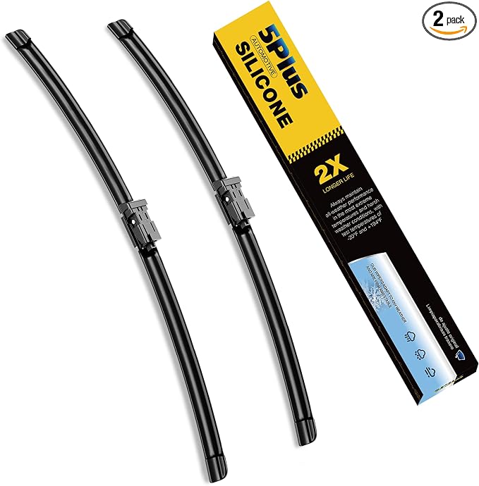 5 PLUS Premium Silicone Wiper Blades 26"+23" Front Fit Top Lock Arms 2-PACK | All Weather Performance, Waterproof Rain Wiping, Streak-Free Visibility, Long Lasting Harsh Weather Design