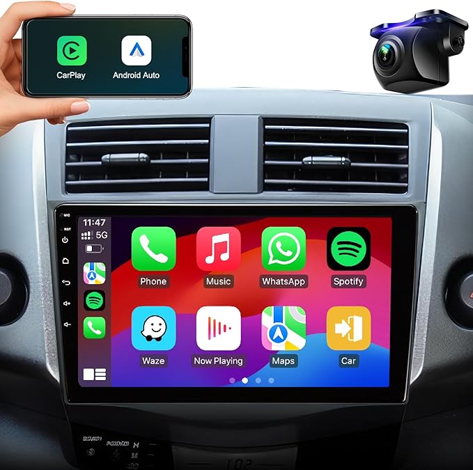 Car Stereo Radio Upgrade for Toyota RAV4 2006 2007 2008 2009 2010 2011 2012 with 9 Inch IPS HD Touch Screen/Android12/5G WiFi/Wireless CarPlay Android Auto/GPS FM/SWC Bluetooth 1080P Backup Camera