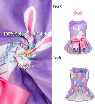 CuteBone White Rabbit Dog Easter Dress Velvet for Small Dogs Girl Eggs Skirt Puppy Purple Dresses Dog Clothes
