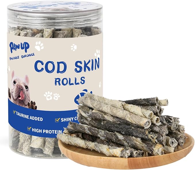 Cod Skin Rolls Dog Treats Natural High Omega 3 Dog Snacks, Single Ingredient Cod Skin Chews for Small Dogs w/Taurine, 8 oz (30-35 Count)