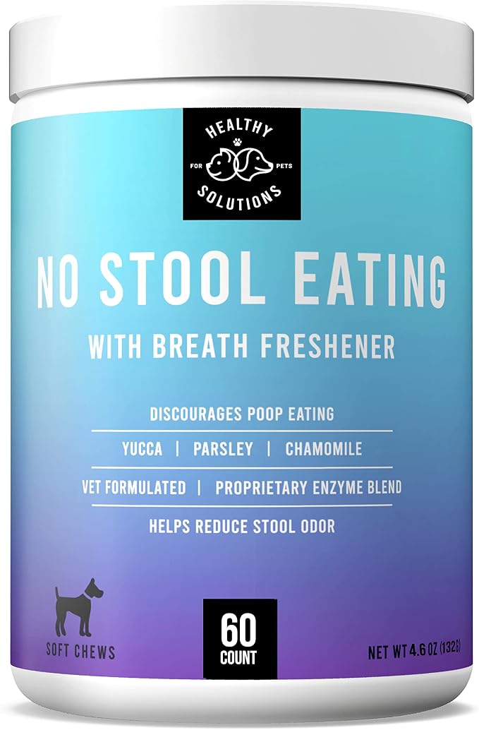 Deterrent for Dogs Eating Poop - Coprophagia No Poo Chews Prevent Dog from Eating Stool - Chew Enhanced with Breath Freshener, Enzymes, & Probiotics to Help Ease and Stop This Nasty Habit | 60ct
