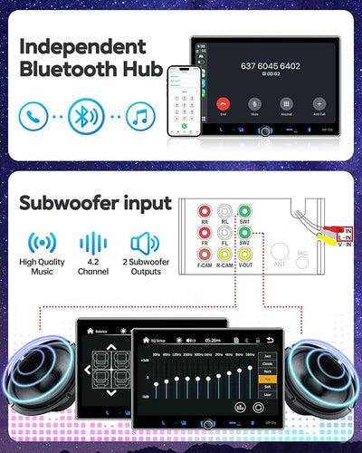 PLZ Single Din Car Stereo Wireless Apple Carplay Android Auto Radio, 10.1" Car Play Touch Screen, Bluetooth 5.3 Car Audio Receiver, 4.2 Channel 240W, Subwoofers, Backup Camera, Navigation, FM/AM, SWC