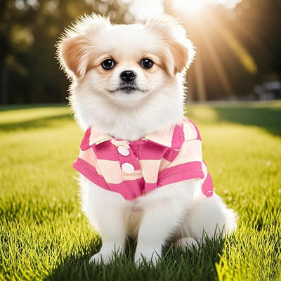 Dog Shirt Polo Shirt Striped Collar Puppy Clothes Summer Button Up Pet Clothes for Small Medium Dogs Cats for Boy Girl Pets (Pink, Small)