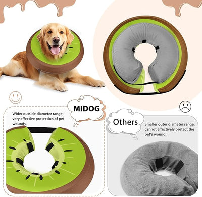 MIDOG Inflatable Dog Cone Collar Alternative After Surgery - Soft Protective Recovery Dog Cone for Large Medium Small Dogs & Cats, Elizabethan Collar for Dogs to Stop Licking - Kiwifruit,L+