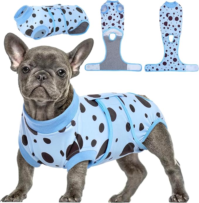 Dog Surgery Suit, Soft Dog Spay Recovery Suit Female, Anti Licking Neuter Recovery Suit for Male Dogs, Post-Op Pet Surgical Suit Protective Wear E-Collar & Cone Alternative,Blue Polka Dots S