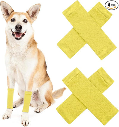 ROZKITCH Elbow Protectors, 2PCS Front Leg & 2PCS Back Leg Knee, Elastic Hygroma Elbow Pads for Dogs, Knitted Breathable Protective Sock for Beagle, Shetland Sheepdog, Miniature Schnauzer Yellow L