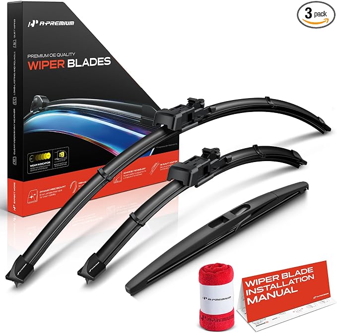 A-Premium 26"+15"+11" Windshield Wiper Blades with Wear Indicator & Towel | Compatible with Chevrolet Sonic 2012-2020, Front Rear Wipers Blade Set for TL2/Snap Claw Arm Connector, Pack of 3