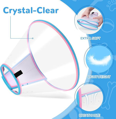 Soft Dog Cone Collar for Dogs After Surgery, Transparent Cone for Dogs to Stop Licking, Breathable Dog Neck Cone for Small Medium Large Dog, Adjustable Elizabethan Pet Recovery Collar (Pink, Size 5)