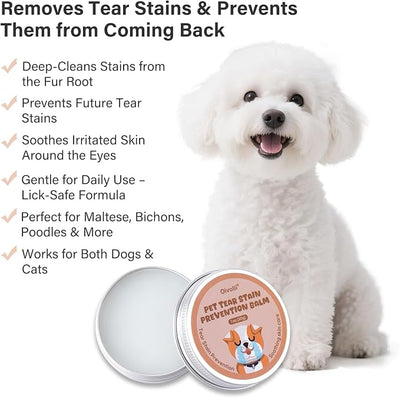 Tear Stain Remover Balm for Dogs & Cats with Pro Powder Brush – Natural Safe Gently Removes Eye Gunk & Stains – Great for White Dogs, Daily Eye Cleaning – Works Better with Pet Eye Wipes,1 oz