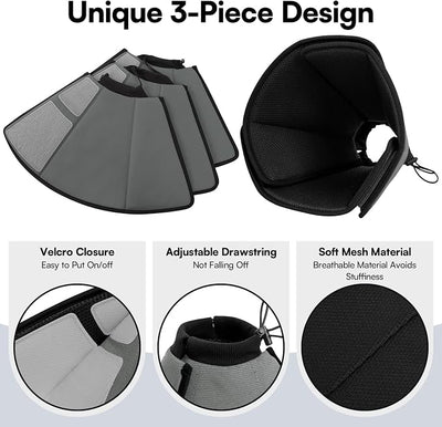 Queenmore Dog Cone,Soft Cone for Large Dogs After Surgery,Comfy Large Dogs Cones to Stop Licking, Adjustable Soft Dog Cones Collar, Elizabethan Pet E-Collar for Wound Healing,BlackGrey,L