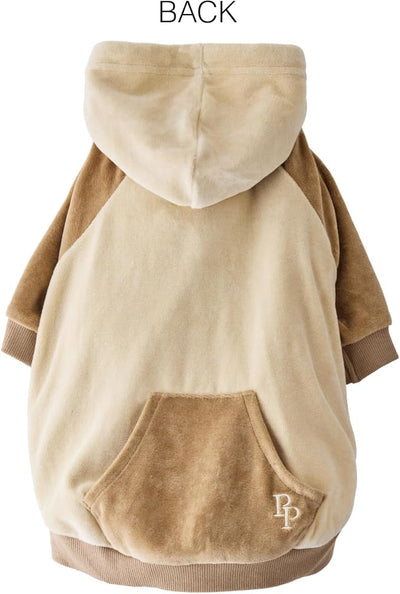 Pet Passion Cooper II Organic Cotton Velour Dog Hoodie Pet Coat for Small, Medium and Large Dogs, Coffee Color Block, XXX-Small (up to 5lbs)