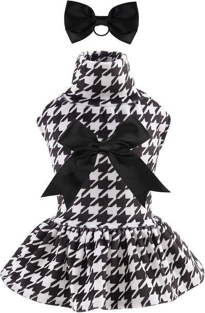 CuteBone Turtleneck Dog Velvet Dress Puppy Skirt Costume Pet Clothes Cat Apparel with Bow Hair Rope for Small Dogs CVD04S
