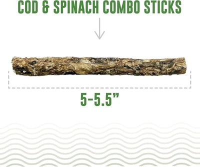 Icelandic+ Combo Sticks: Cod & Spinach - 16ct, 5.1oz Bag - Dog Treats, 2 Ingredient Pet Snacks, Wild Caught Fish, Slow Baked, Crunchy Natural Chews