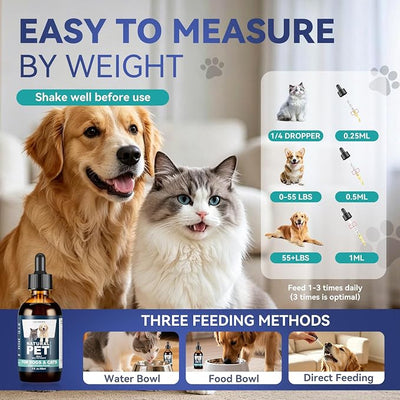 Dog & Cat Multivitamin, 15 in 1 Cat Vitamins with Glucosamine Cranberry, Pet Vitamins and Supplements Helps for Joints, Coat Shining, Immune System, Dog Liquid Multivitamin Promotes Appetite(60ml)