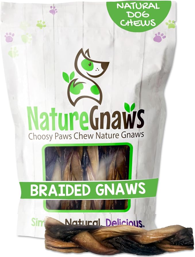 Braided Gnaws for Dogs 5-6" (3 Count) - Long Lasting for Small and Medium Dogs - Natural Beef Bully Stick Combo Braids - Rawhide Free