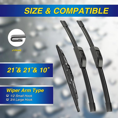 5 PLUS® Silicone Windshield Wipers Replacement for 2007-2017 JEEP Patriot Wiper Blades(Set of 3),Automotive Replacement Windshield Wiper Blades For My Car-21"/21"/10"
