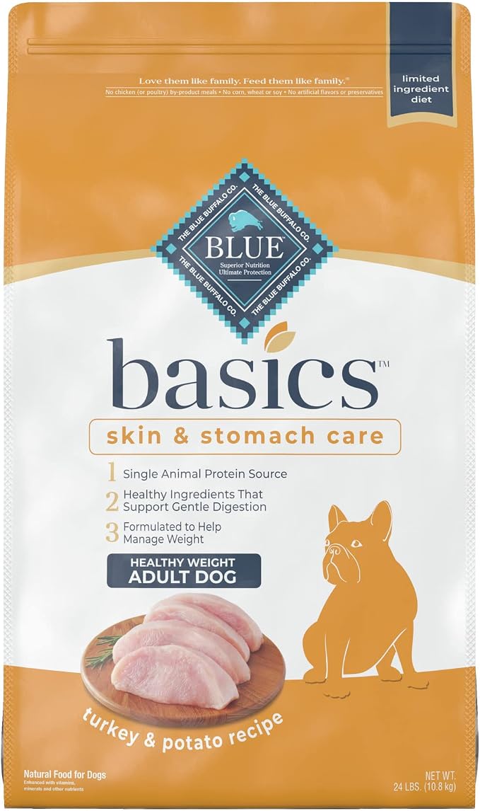 Blue Buffalo Basics Skin & Stomach Care, Natural Adult Healthy Weight Dry Dog Food, Turkey & Potato 24-lb