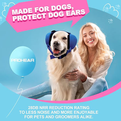 PROHEAR Dog Ear Muffs Hearing Protection for Dogs, NRR 28dB Noise Cancelling Headphones, Easy to Adjust Dog Hearing Protection Earmuffs for Thunder, Hunting, Tourism, Cars, Racing, Large, Blue